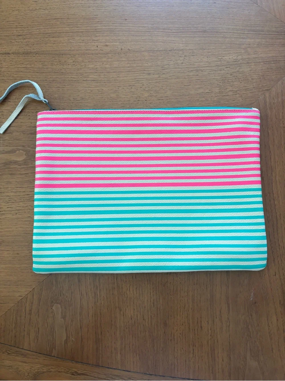 Mark & Graham Pink and Turquoise Striped Laptop Sleeve with Wrist Strap